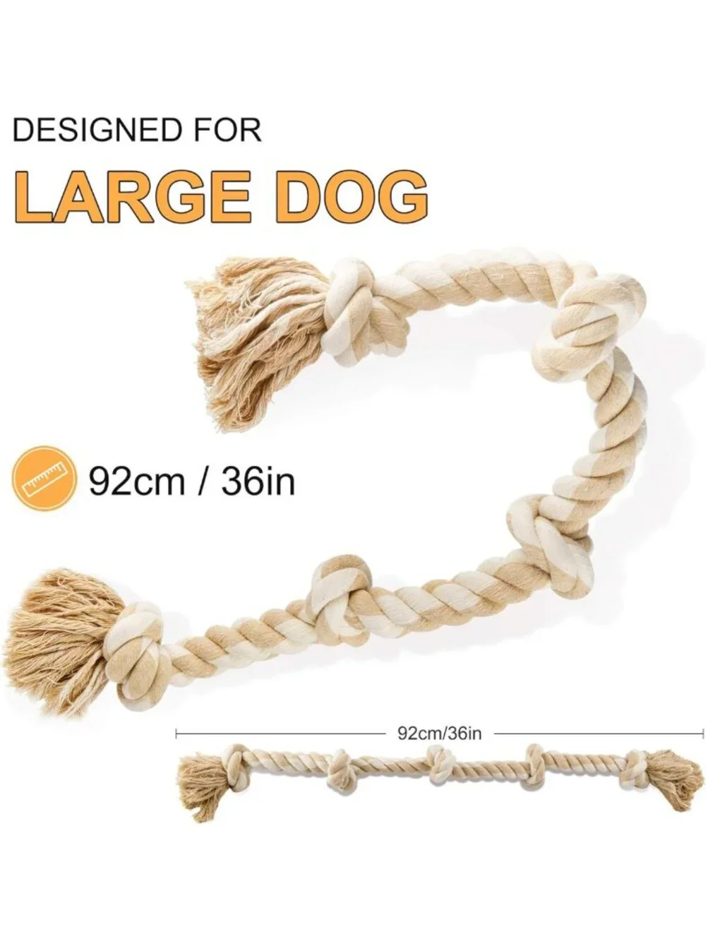 Durable Dog Rope Toy for Large Aggressive Chewers - 3ft Tug & Chew, Teeth